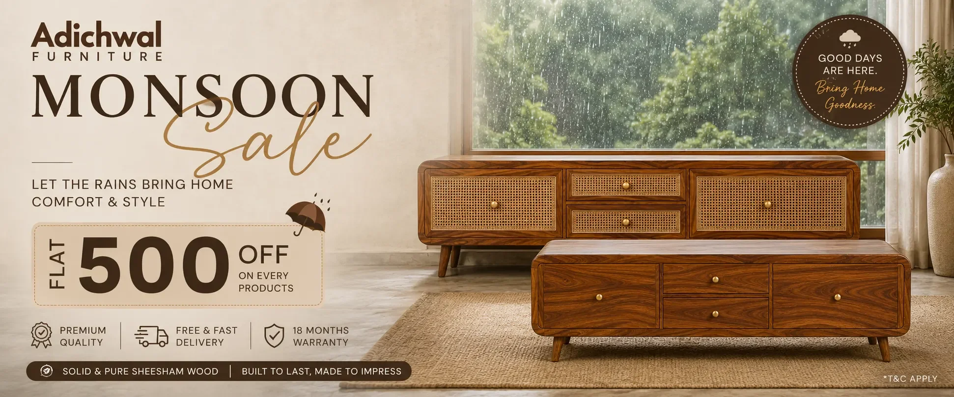Monsoon Sale | Flat ₹500 Off on Solid Sheesham Wood Furniture | Adichwal Furniturea