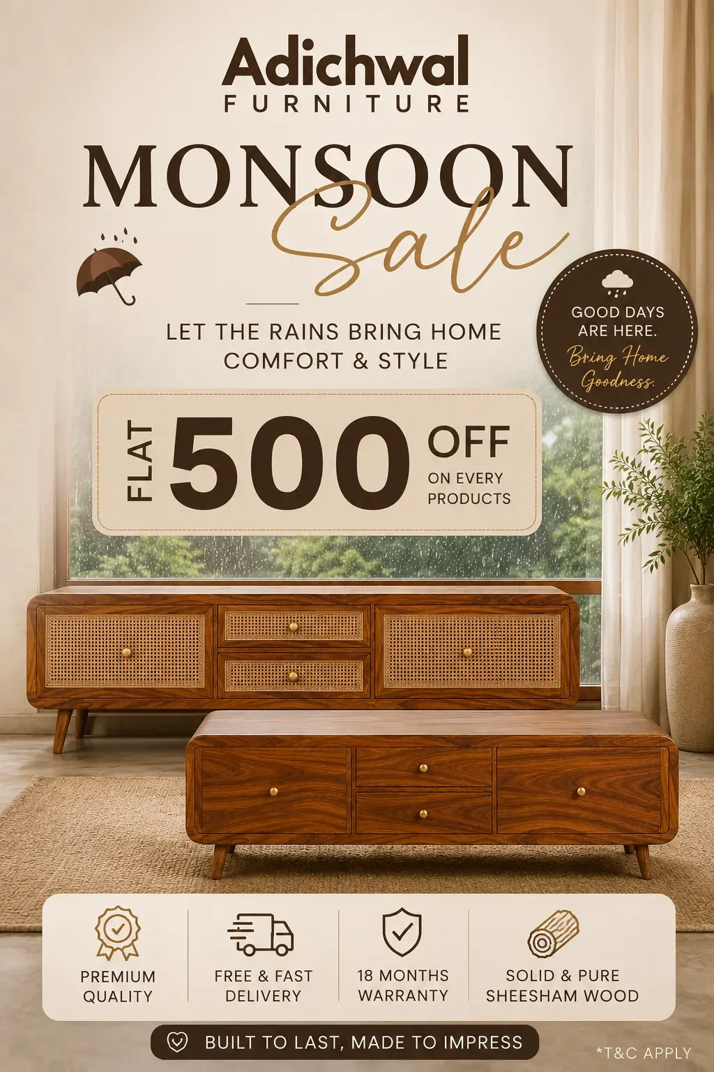Monsoon Sale | Flat ₹500 Off on Solid Sheesham Wood Furniture | Adichwal Furniturea